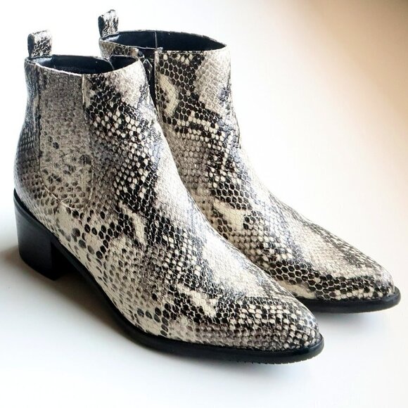 Blondo Snakeskin Leather Waterproof Block Heel Pointy Toe Ankle Boots / Booties - Picture 3 of 16